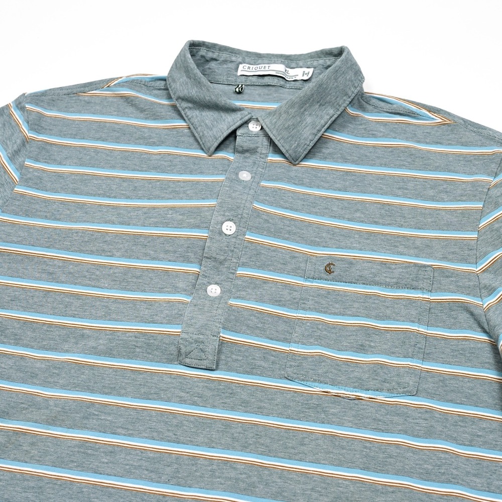 Criquet Shirt Mens XL‎ Polo Performance Striped Golf Short Sleeve Stretch Casual